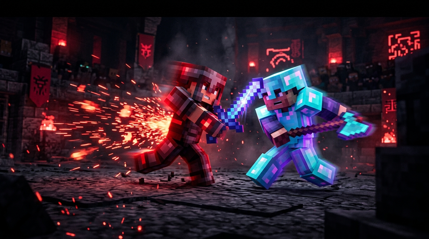 Dark Minecraft FFA PvP Combat Background